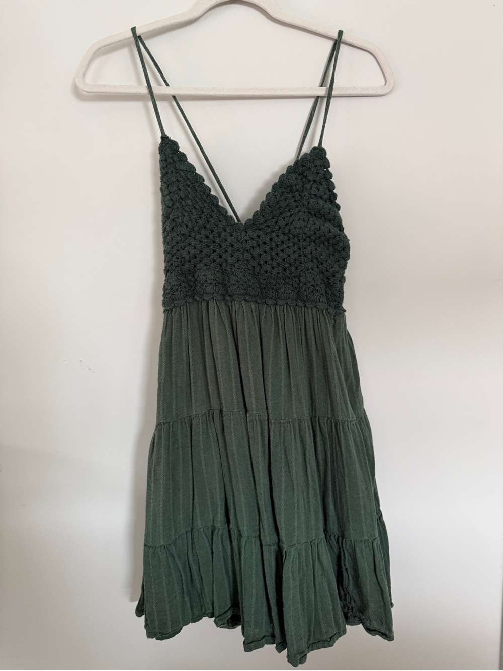 Aerie Crochet Bodice Tiered Mini Dress - emerald Green